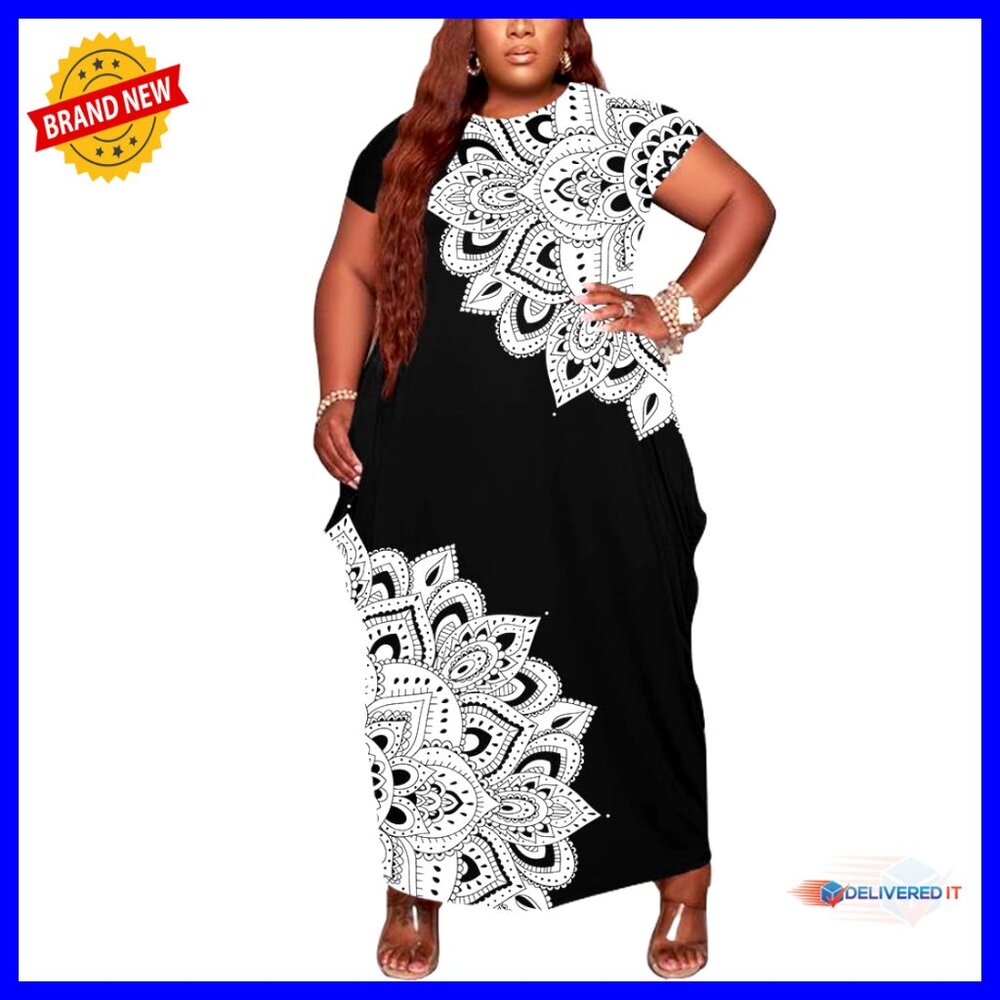 Plus Size Oversized T-Shirt Dress With Pockets Maxi Casual Wear